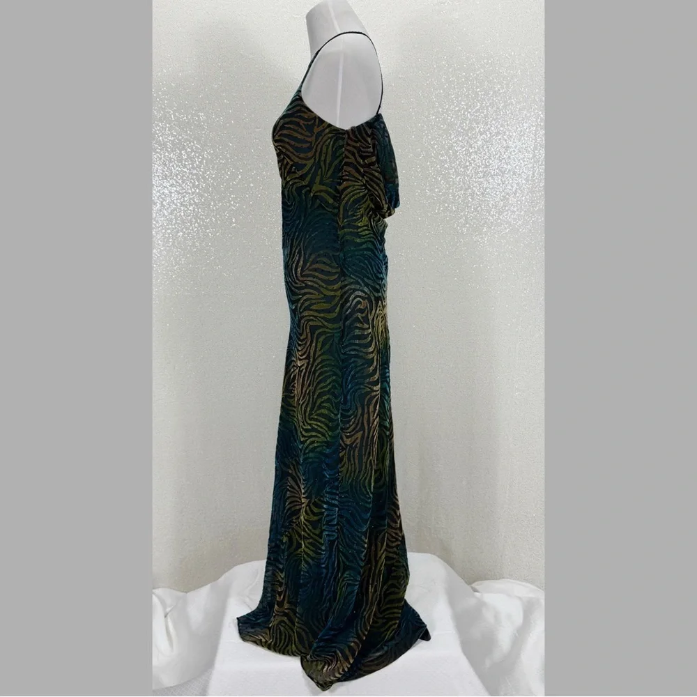Icon by Kathryn Dianos Green Blue Burnout Velvet Abstract swirl Maxi Dress Party - Picture 9 of 17